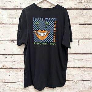 RIP CURL Tasty Waves Surf Graphic Shirt Black Checkerboard Smile Size XXL